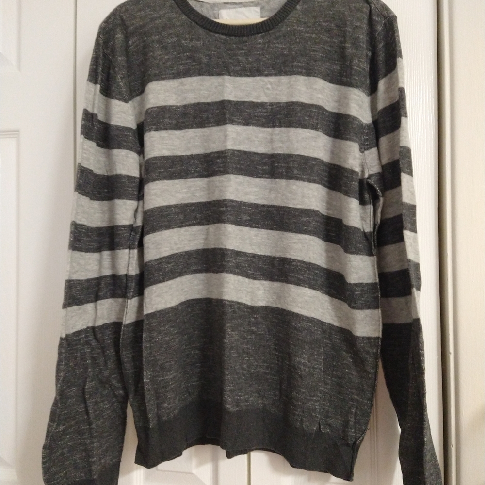 Aeropostale Charcoal and Light Gray Striped Crewneck Sweater